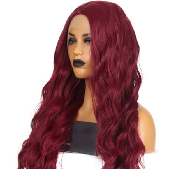 💕22” BURGUNDY LOOSE WAVE LACE-FRONT WIG *NEW*
